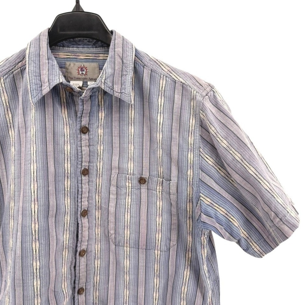 The Territory Ahead Shirt Mens Large Tall LT Pre-Owned Blue Striped Woven Cotton